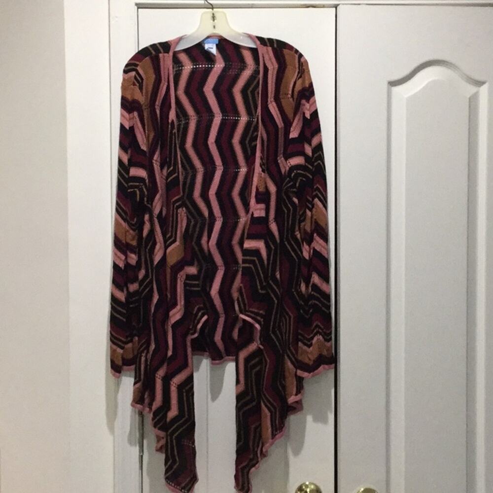 U-knit open cardigan cascading front worn 1 2x